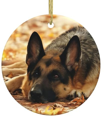Deutscher Schäferhund 7,4 cm Keramik-Anhänger bedruckt Weihnachtsschmuck geeignet für die Dekoration von Fensterbänken, Kaminen und Schlafzimmern