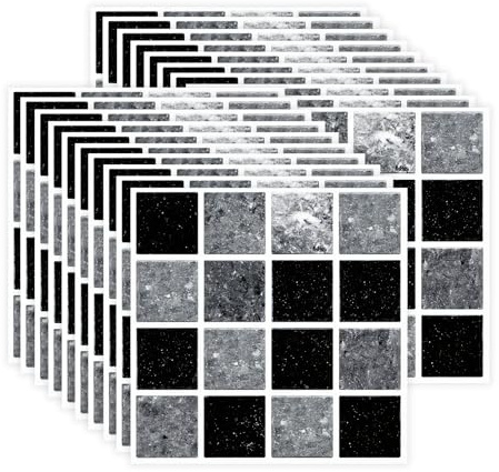 20PCS Fliesenaufkleber Mosaik Fliesen Klebefolie Selbstklebend 10cmx10cm Wandfliese Aufkleber Wasserdicht für Küche,Schrank,Möbel,Tisch (Grau)