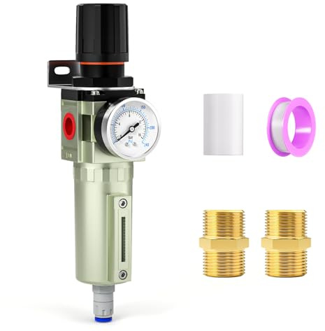 MEANLIN 1/2 BSP Heavy Duty Industrial Grade Air Compressor Moisture Filter, Auto Drain, Particulate Filter and Air Regulator For Plasma Cutter and Paint Spray