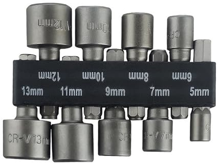 9 Pcs Hex Drill Bit Set, 5-13mm Metric Hex Shank Nut Driver, Tools for Electric and Manual Drills