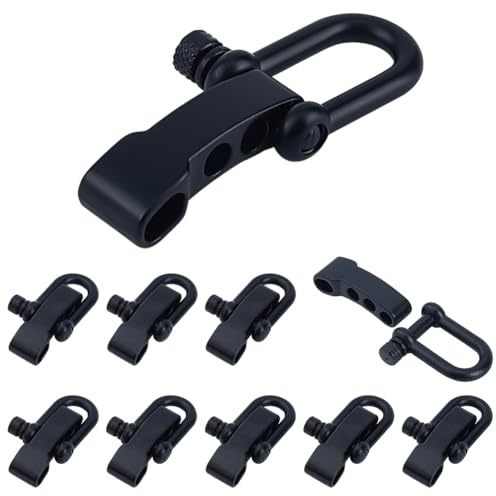 DICOSMETIC 10 Sets Paracord Bracelet Shackle Buckle Alloy Shackle Clasp Adjustable Bow Screw Pin D Ring Shackles Black 1.32x0.45 Inch Survival Bracelet Clasp Anchor Buckle for DIY Watch Band Bracelets