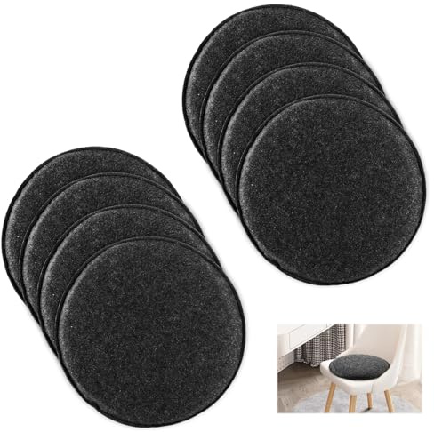 DAJAVE 8 Stück Sitzkissen Rund 35 cm Runde Filz Stuhlkissen | Rutschfeste Filzkissen aus Recyceltem PET, Waschbar für Indoor und Outdoor (Dunkelgrau)