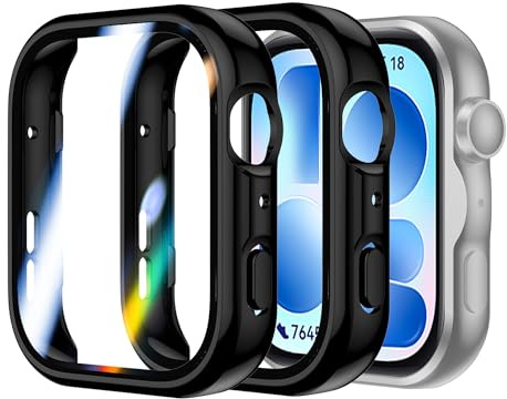 Rojeuinn 2 Pezzi Cover per Huawei Watch Fit 5 Custodia con Protezione Schermo, 360° Antigraffio Antipolvere Ultra Sottile in PC - Nero
