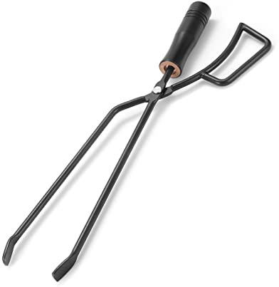 TOPINCN Pince à Feu Isolée avec Manche en Bois, Pince à Charbon de Bois pour les Scénarios de Camping et de Barbecue, Matériau en Fer Durable 43x13x3cm (BLACK)