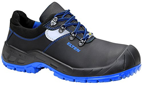 ELTEN Sicherheitsschuhe ALESSIO Low ESD S3, Herren, Leder, Stahlkappe, leicht, robust, Schwarz/Blau, Größe: 48 | Sicherheitsschuhe für Damen & Herren, Stahlkappe, leicht, atmungsaktiv, Gr. 48
