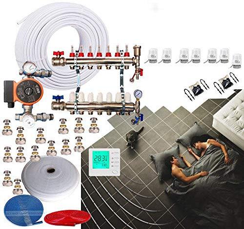 85-90Sqm UnderFloor Heating Kit 7 Port Manifold Blending Set 16mm Pipe WRAS Approved