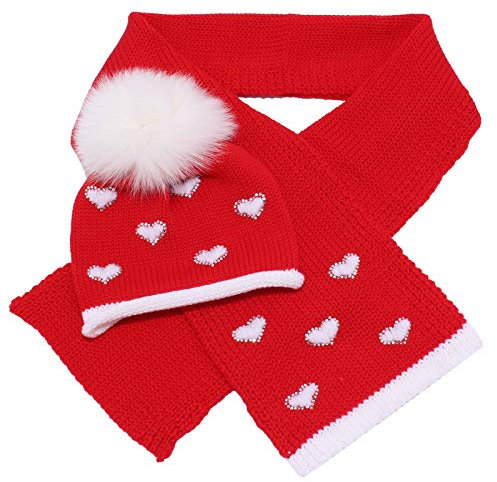Catya 3818Y set sciarpa + cuffia bimba girl wool real fur scarf + beanie hat [IV (5/6 Y)]