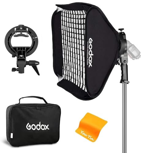 Godox Softbox 60 x 60 cm Mit S-Typ Speedlite Halterung, Wabengitter, Bowens Halterung und Tragetasche - Faltbar 60cm für Kamerablitz Outdoor (SFGV6060)