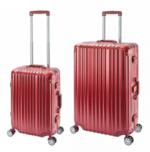 Travelhouse London · 2-teiliges Reisekoffer Set · Aluminium Rahmen · Polykarbonat Hartschale · 2X TSA · 4 Silent Move Doppelrollen Handgepäck-Koffer 55cm + L-75cm · Vol. S-44L · Vol. 108L