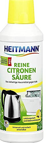 Heitmann Reine Citronensäure: löst hartnäckigen Kalk in Küche und Bad, vielseitiges Hausmittel zur Vorbeugung von Kalkablagerungen, universell anwendbar für regelmäßige, Öko Entkalkung, 10 x 500ml