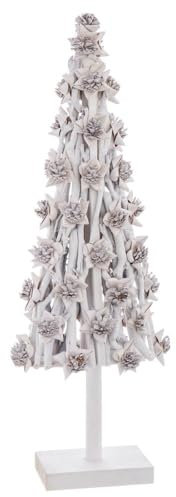 LOLAhome Árbol de Navidad triángulo de Troncos de Madera y piñas Blanco de 100 cm