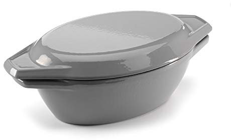 Samuel Groves Enamelled Cast Iron Round Casserole Dish With Lid,Non stick Dutch Oven for Braising, Stews, Roasting, Bread Baking (3L Oval)