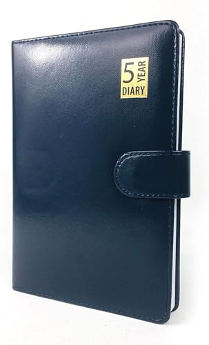 5 Year Undated Diary Leather Look A5 Day a Page Padded Organiser (Navy Blue)