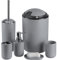 Wakects Lot de 6 Accessoires de Salle de Bain, Distributeur de Savon, Porte-Savon, Porte-Brosse à Dents, Tasse de rinçage, Porte-Brosse WC, Poubelle, Ensemble d'accessoires de Salle de Bain (Gris)