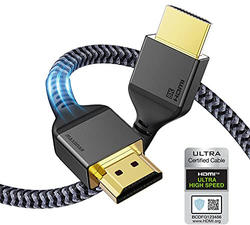 Maxonar 10K 8K Ultra High Speed HDMI® Kabel 3m, (Zertifiziert) Monitor HD 48Gbit/s Hochgeschwindigkeit 120Hz 4K144Hz eARC HDR10 4: 4: 4 HDCP 2.2 & 2.3 Dolby Kompatibel mit/PS5,Xbox-Serie X