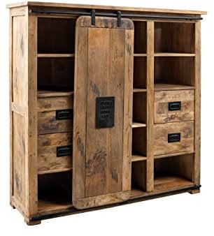 MASSIVMOEBEL24.DE Railway Highboard 142x45x147 Mango, Farbe:Natur lackiert, Größe:142x45x147 cm (BxTxH)