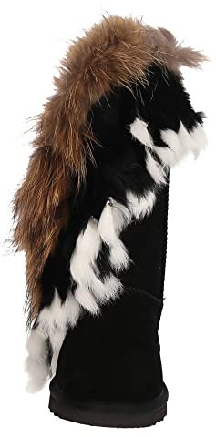 OOG Indianer Leder Boots, Winterstiefel für kaltes Wetter, Fell Pelz Langstiefeln echtes Leder Schuhe Winterstiefeln Boot, wasserdichte Schneeschuhe, ganztägiger Komfort, warm (8018Black, numeric_39)