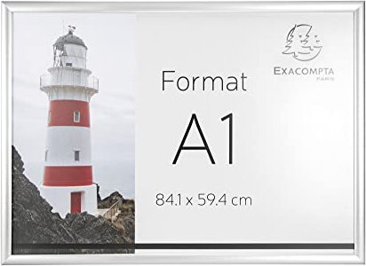 Exacompta 8194358D Aluminium-Bilderrahmen, zum Aufhängen an der Wand DIN A1, Schrauben und Dübel im Lieferumfang enthalten, hoch oder quer verwendbar - Alu/Kristall