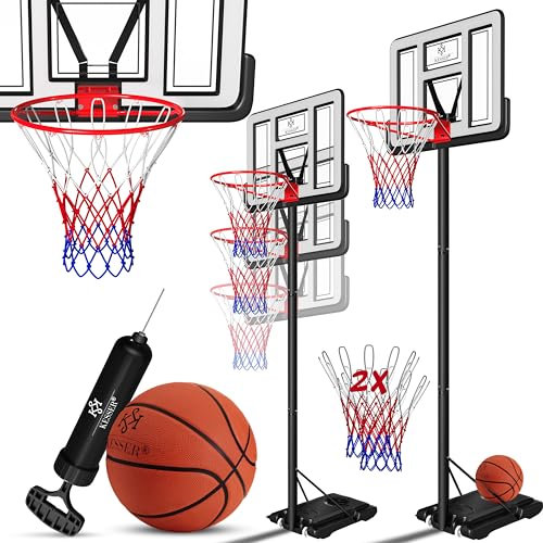 KESSER® Basketballkorb Outdoor mit Ständer & Rollen Inkl. 2x Netze, Basketball & Pumpe | Basketballanlage Höhenverstellbare Korbhöhe 230 bis 305 cm Basketballständer Korbanlage für Erwachsene & Kinder