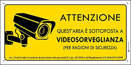 PUBBLIMANIA AREA VIDEOSORVEGLIATA Cartello in alluminio composito metallo 3 mm di spessore (Cm 29x14,5) (Area Videosorvegliata)