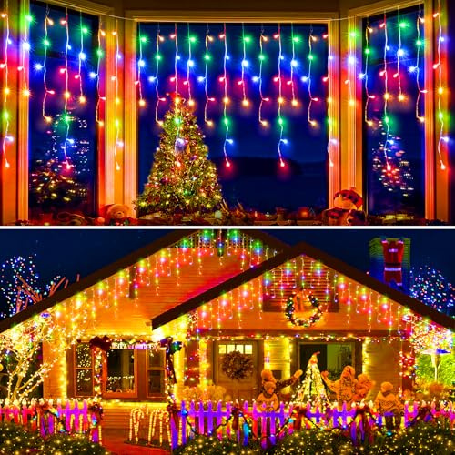 FLVOECN 15M 480 LED Eisregen Lichterkette Außen, Lichterkette Weihnachten, Weihnachtsbeleuchtung Außen mit Timer 12 Modi