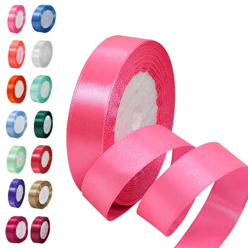 Ruban Satin 20mm x 23m, Ruban de Satin Pêche Rose Rubans Tissu Ruban Cadeau Emballage 2cm, Ruban Tissu Décoratif pour Ballons, Noeud Noël, Fête, Décoration de Mariage, Anniversaire Valentin, Artisanat
