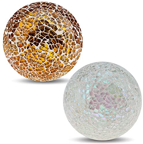 Yatinkim Decorative Glass Balls 8.5cm Mosaic Glass Orbs Ball Gold White Modern Sphere Centerpiece Bowls Dining Home Wedding Party Decor Gifts