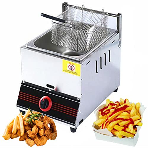 Freidora de Gas Industrial con Cesta y Tapa Freidoras de Encimera de Acero Inoxidable Freidora Eléctrica de Escritorio Fácil de Limpiar para Uso Comercial para Restaurante Comercial, Restau,Style1