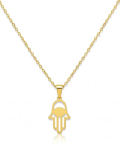 Kritz Damen Halskette Hamsa Fatma Hand in Gold - Schmuck Anhänger Hand der Bösen Augen Vergoldet Amulett mit Verstellbare Kette - Modisches Geschenenk (Gold)