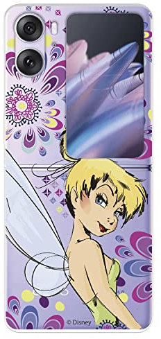 Official Disney Flip Case for OPPO Find N2 Flip Tinkerbell Flowers to Protect Your Mobile Phone, Transparent Flexible Silicone OPPO Case with Official Peter Pan License