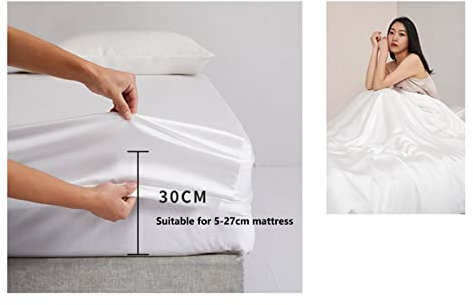 PAHION Klassisches Fitted Sheet Satin Spannbettlaken Lyocell-Faser Bettlaken mit praktischem Rundumgummi Superweich Bettlaken Super weich und seidig 30cm tief (Color : White, Size : 180x200+30 cm)
