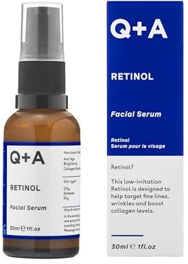 Q+A Retinol-Gesichtsserum 30ml, Anti-Aging-Serum | Retinol, Squalan und Bisabolol Glätten Feine Linien, Gleichen den Hautton Aus und Fördern Strahlkraft, Vegan, Parfümfrei