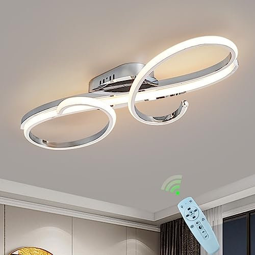 DDYY LED-Deckenleuchte, moderne Designer Deckenleuchte, Wohnzimmerlampe mit Fernbedienung Dimmbar Schlafzimmer Deckenlampe für Esszimmer Küche Energiespar Deckenstrahler (Chrom-silberfarbig, 60CM)…