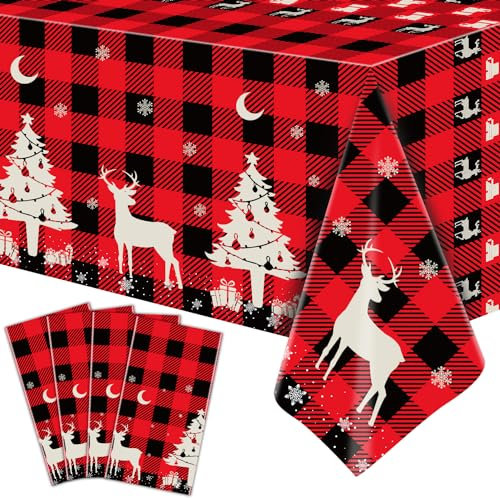 4 Pack Weihnachten Tischdecke Weihnachten Karierten Tischdecke schwarz und rot Karierten Tischdecke 51'' X 86'' Rectangle schwarz und rot Buffalo Plaid Tischdecke für Xmas Party Dekor Winterurlaub