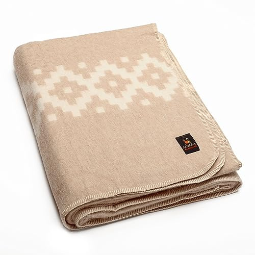 Dicke Decke aus Alpakawolle, schwere Decke, für Camping, drinnen und draußen, weiche peruanische Alpakawolle, die im Ethno-Design erhältlich sind (Beige, Elfenbeinfarben, gestreift, King-Size)
