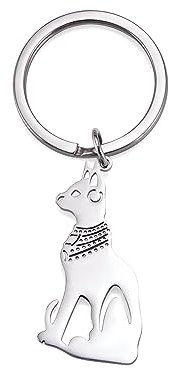 Amaxer Porte-clés Déesse égyptienne Bastet Statue Ancienne Bastet Bijoux en Acier Inoxydable Chaîne Pendentif Porte-Clés (Argent)