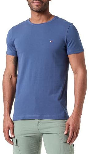Tommy Hilfiger Herren T-Shirt Kurzarm Stretch Slim Fit Tee Rundhalsausschnitt, Blau (Aegean Sea), 3XL