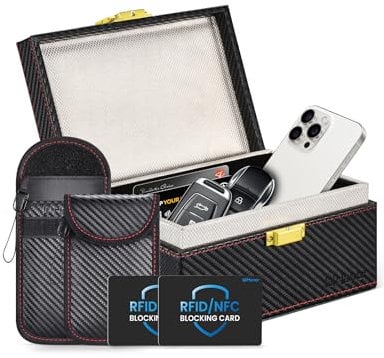 WHonor Lot de 2 boîtes Faraday avec pochette pour clés de voiture et cartes de blocage RFID, boîte de blocage de signal de clé de voiture sans clé, coffre-fort Faraday cage RFID