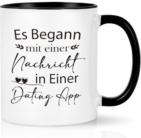 Joymaking Valentinstag Kaffeetasse Geschenk für Partner Freund Freundin Verliebte Tasse Geschenkidee - Es begann mit einer Nachricht Dating App 310ml Schwarz Valentinstagsgeschenke Jahrestag Geschenke