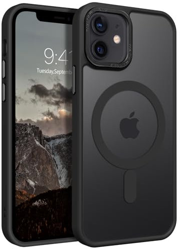 GaoBao Coque pour iPhone 12 Mini 5.4 Compatible avec MagSafe, Hybrid Magnétique Case Étui Translucide Mat Arrière Protection Caméra Housse Fine Antichoc Dos Anti Rayures, Noir