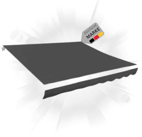 DELUKE® Markisenbespannung Markisenstoff Wasserabweisend Reißfest | Anthrazit, für 600x350cm Rahmen | Markise mit Volant Markisen Ersatzstoff Markisentuch Sonnenschutz Markisenzubehör