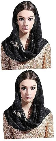 SAFIGLE 2stücke Catholic Lace Veil Für Frauen Eleganter Schwarzer Kopfschmuck Mass Schal Vintage Blumenmuster Leicht Und Bequem Für Hochzeiten Und Kirchenbesuche