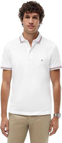 Tommy Hilfiger Herren Poloshirt Kurzarm Slim Fit mit Kontrast-Details, Weiß (White), XXXL
