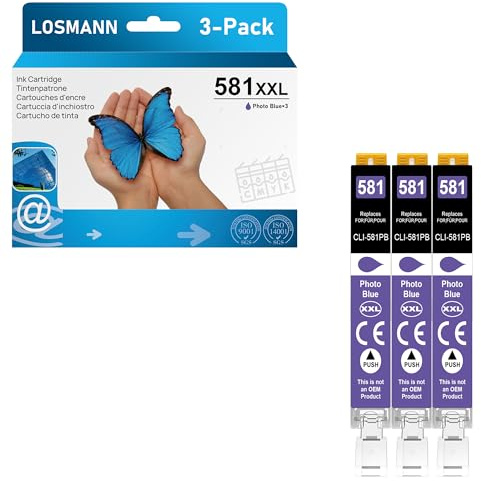 LOSMANN 3X Fotoblau Druckerpatronen Kompatibel für Canon CLI-581 XXL PB für Pixma TS6350 TS6150 TS8150 TS8250 TS6250 TS705 TS705a TS8151 TS6151 TS8152 TS8300 TS9150 TS9155 TS9550 TR7550 TR8550