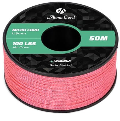 Abma Cord Micro Cord 1,18 mm Paracord 50M Spule Micro Schnur Polyester Micro Seil - Max. 45kg (100lbs) - Neon Pink