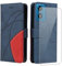 Coque pour Motorola Moto E14 avec 1 Pièces Protection Écran en Verre Trempé, Couleur Combinaison (Bleu et Rouge) PU Cuir Flip Portefeuille Housse Étui pour Motorola Moto E14