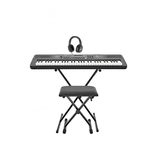 KB-I 61 Touch-Sensitive Key Digital Keyboard with Stand Headphones & Stool | 61 Touch-Sensitive Keys with 64-Note Polyphony, 480 Voices and 160 Accompaniment Styles, USB MIDI, Stand and Stool