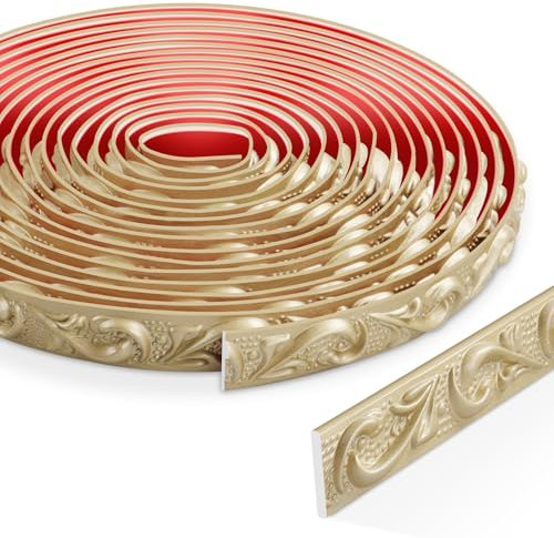ZTVOWTO 6 Meter Peel and Stick Zierleisten Selbstklebend, 3D Deckenleisten Styropor, Wandleisten Selbstklebend für Spiegelrahmen, Schranktüren, Türrahmen, Decken, Heimdekorationen(Champagner Gold)