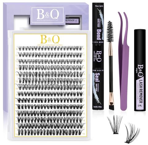 B&Q Lash Extension Set, 0.07D, 9–16Mix, 30D+40D Wimpern Extension Set, Wimpernkleber, Entferner und Applikatoren für Wimpern Set für Anfänger, Packung mit 280 Stück (Set-30D+40D-0.07D, Mix)