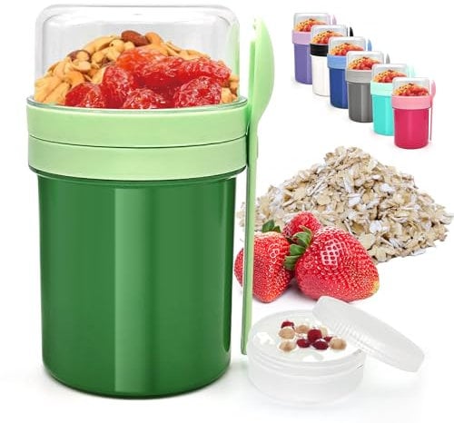 XJIANFU Müslibecher 250ml+450ml, Auslaufsicherer Lunchpot mit Löffel, Joghurtbecher to Go (3545-Green)
